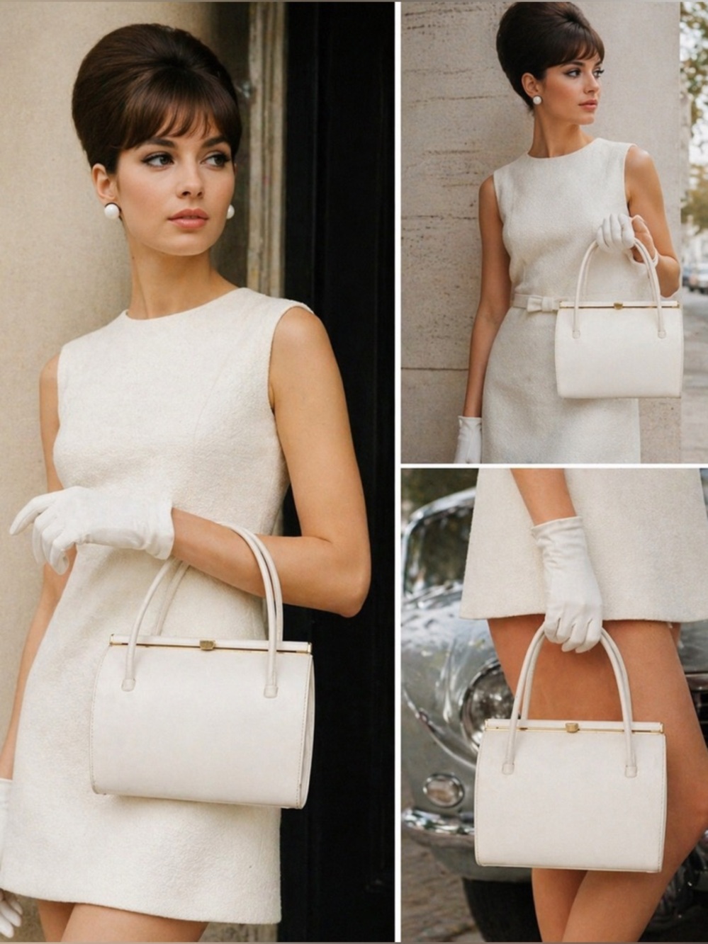 "Vintage 1960s Made in England White Structured Jackie O Handbag